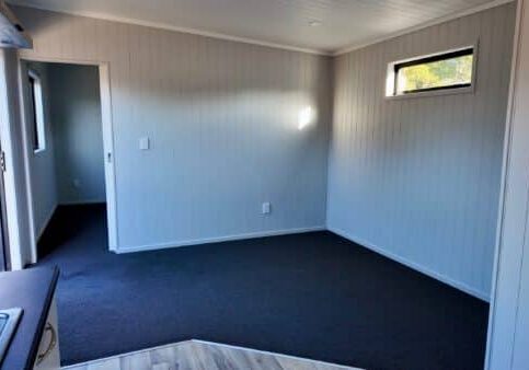 36 square metre rental cabin living room, viewed from kitchen